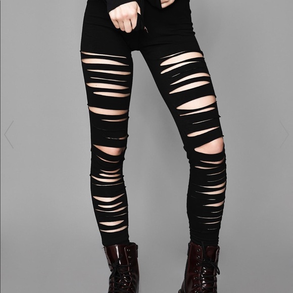 Dolls Kill Pants - Dolls Kill Widow Shredded Leggings